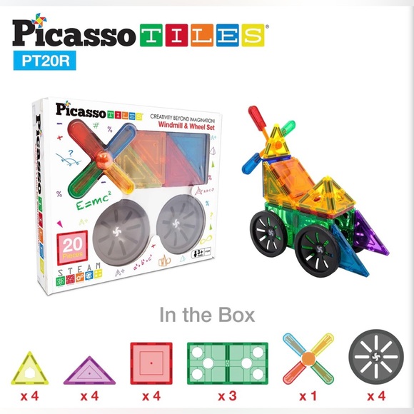 PICASSO TILES 20-Piece Windmill & Wheel Magnetic Tile Set, Complete Set - Picture 2 of 8